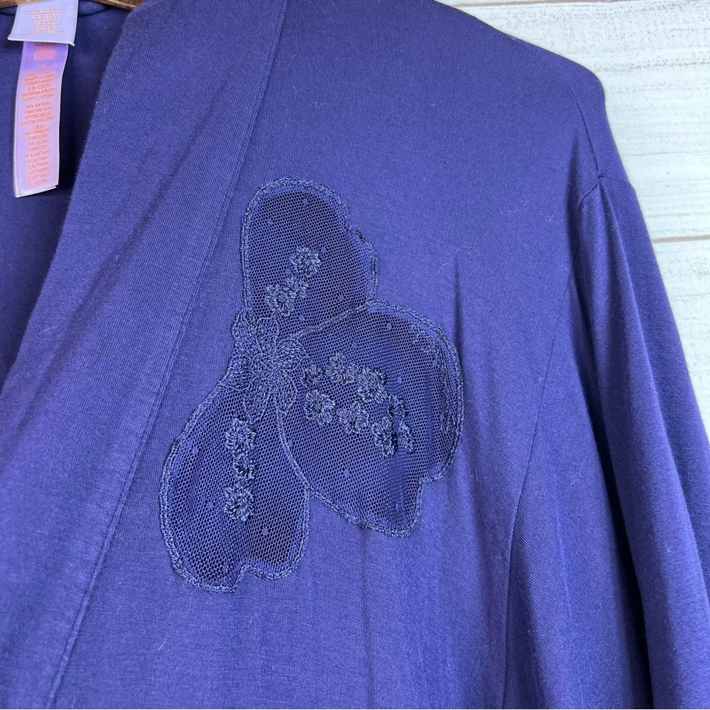 Savage X Fenty Robe A Peek Behind The Lace Short Wide Sleeve Navy Blue Size M/L